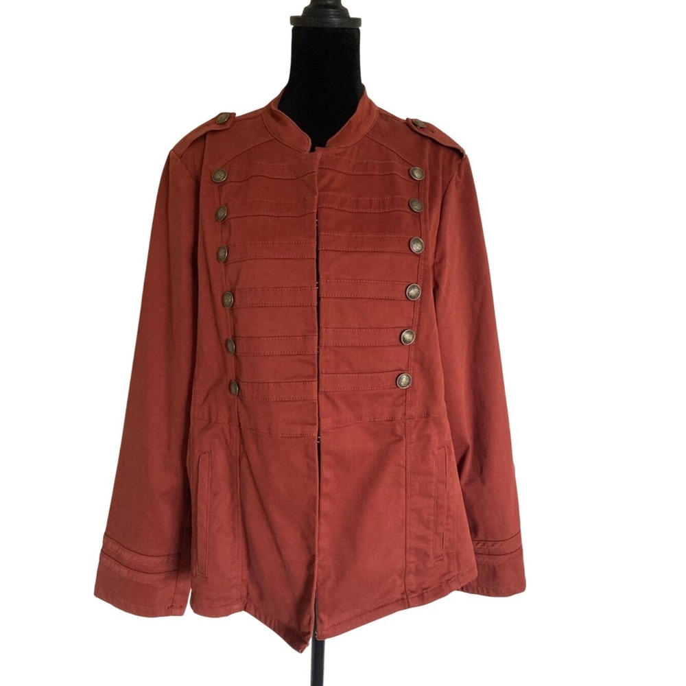 Chicos Womens Military-Style Rust Jacket‎ Size Large 2 Cotton Blend Long Sleeve